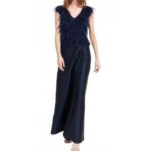 NEW EMILY SHALANT taffeta slim wrap skirt in navy